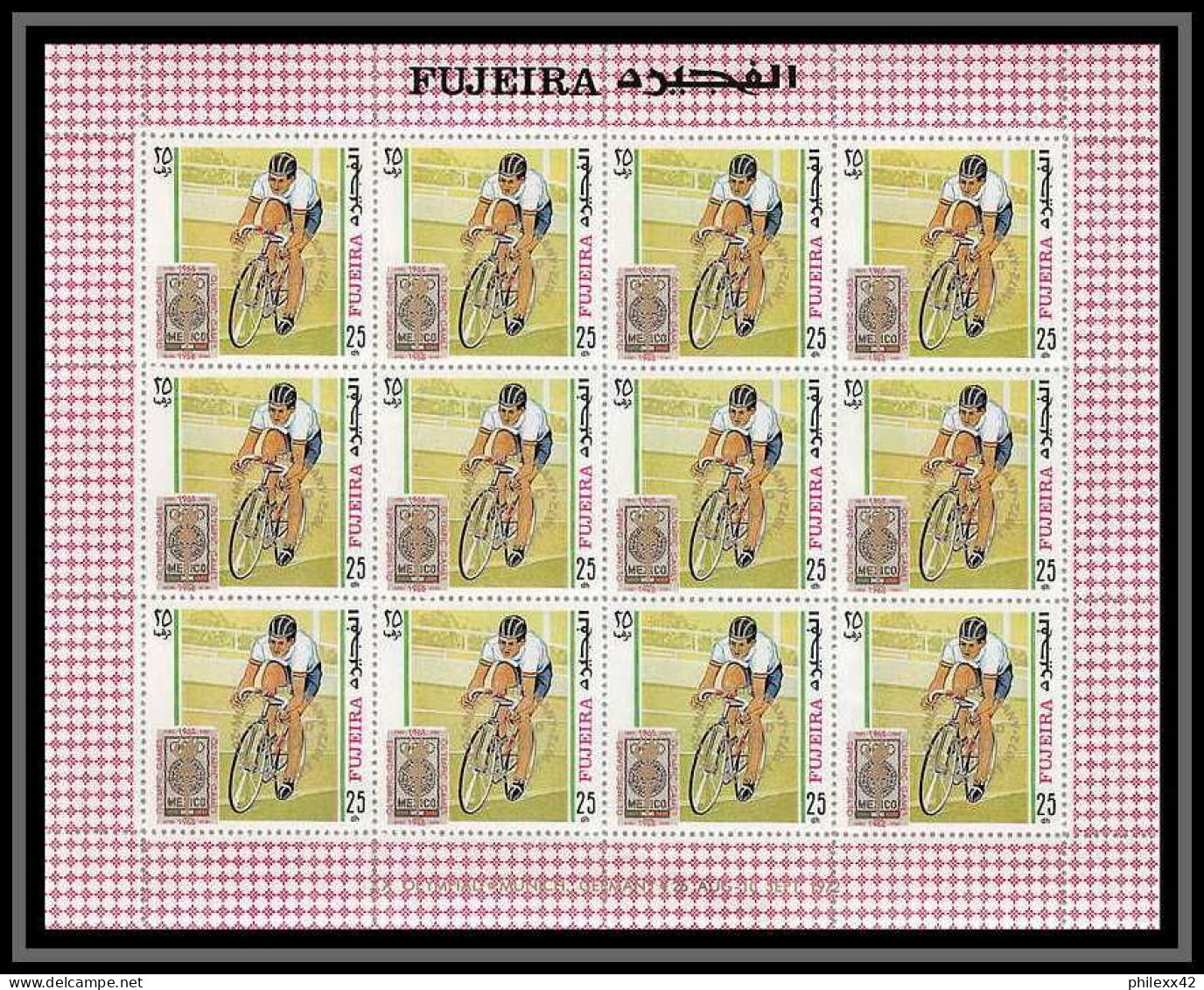 183a Fujeira MNH ** N° 320 / 329 A overprint gold jeux olympiques (olympic games) mexico 68 cycling feuilles (sheets)