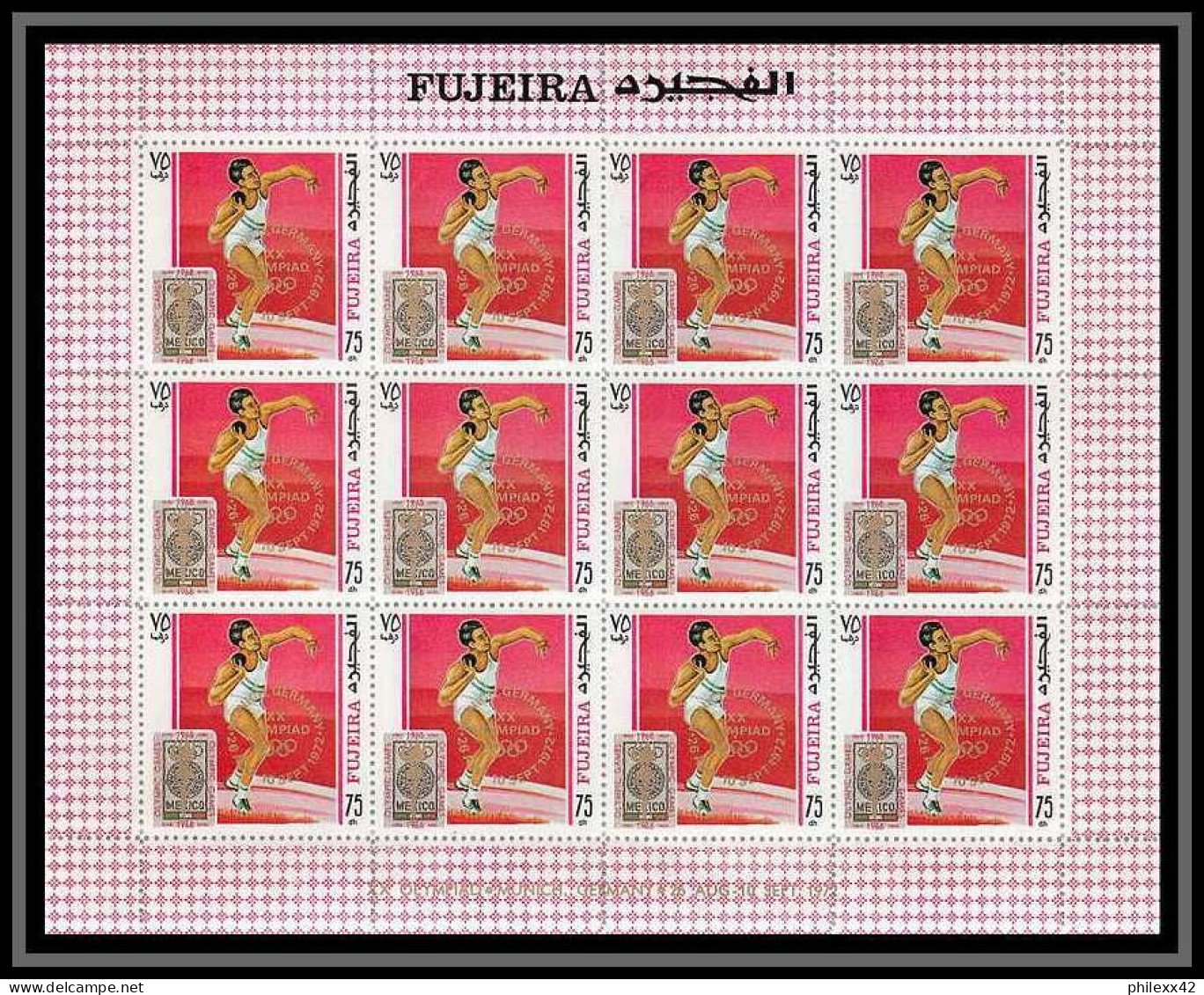 183a Fujeira MNH ** N° 320 / 329 A overprint gold jeux olympiques (olympic games) mexico 68 cycling feuilles (sheets)