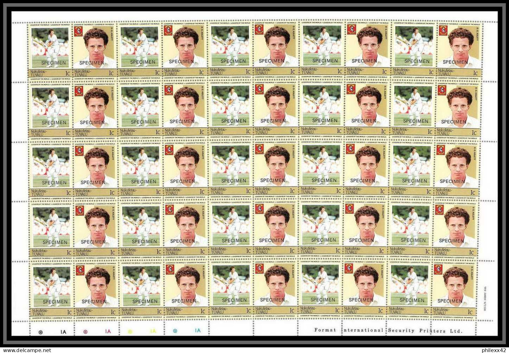 589c Nukufetau Tuvalu MNH ** 1985 Mi 23-30 Sc 20 / 23 Bloc 4 Cricket Set Overprint Specimen Proof Feuilles (sheets) - Tuvalu (fr. Elliceinseln)