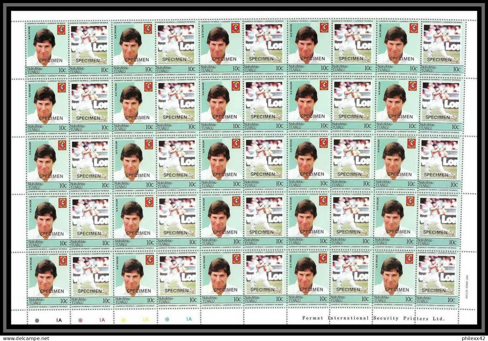 589c Nukufetau Tuvalu MNH ** 1985 Mi 23-30 Sc 20 / 23 Bloc 4 Cricket Set Overprint Specimen Proof Feuilles (sheets) - Tuvalu (fr. Elliceinseln)