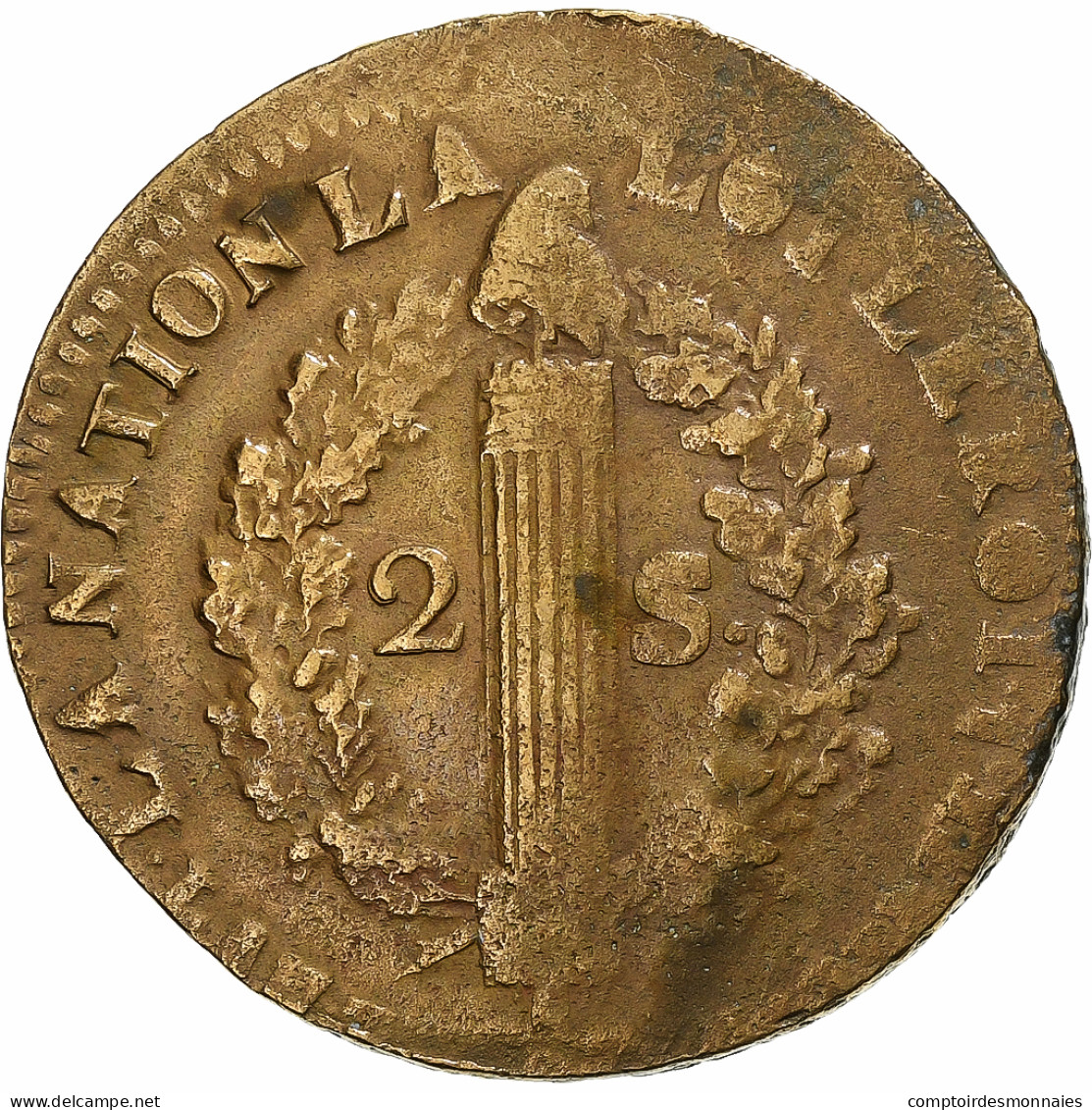France, Constitution, 2 Sols, 2 Sols François, 1791, Lille, Bronze, TB - Other & Unclassified