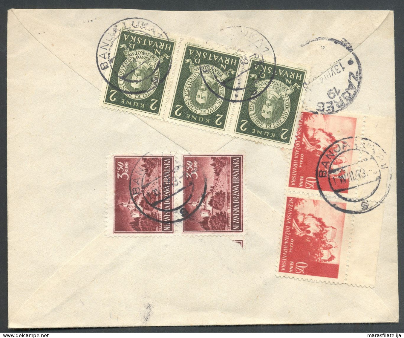 "Croatia 1943-08-11, Urgent Registered Letter Banja Luka / Zagreb, (summer Obligatory Franking Using Legionari Stamps) - Croatie