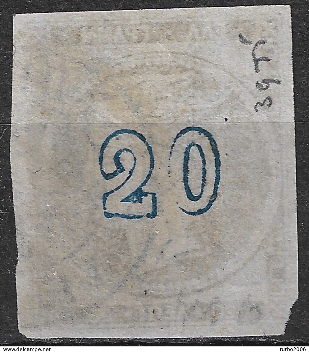 GREECE Plateflaw CF2 In 1872-76  Large Hermes Meshed Paper Issue 20 L Bright Sky Blue Vl. 55 / H 41 A - Gebraucht