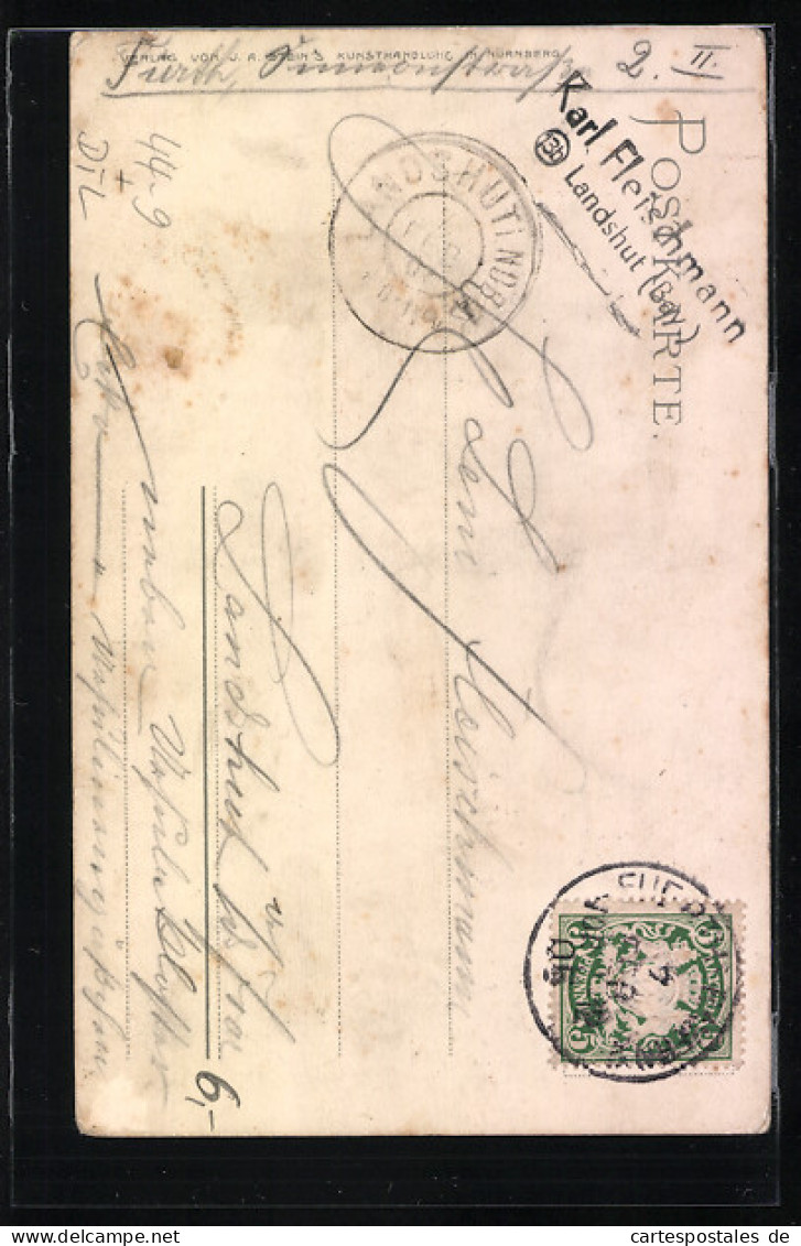 Lithographie Nürnberg, Nürnberger Trichter, Burg, Wappen  - Used Stamps