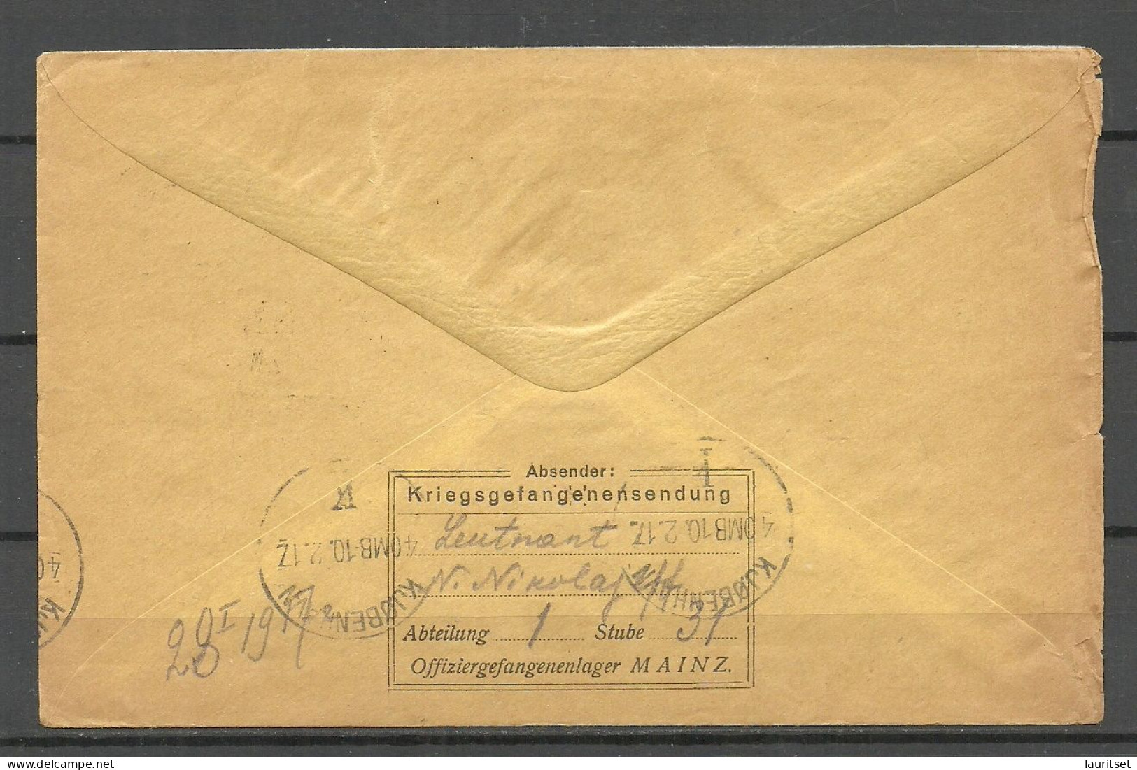 Deutschland Germany WWI 1917 Kriegsgefangenensendung Gefangenenlager MAINZ Prisoner Post - Prisoners Of War Mail