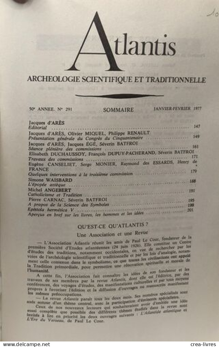 Atlantis - Congrès Du Cinquentenaire D'Atlantis 1e Et 2e Paries - N°291-Janvier-Février 1977 + 292 - Mars-Avril 1977 / C - Geschiedenis