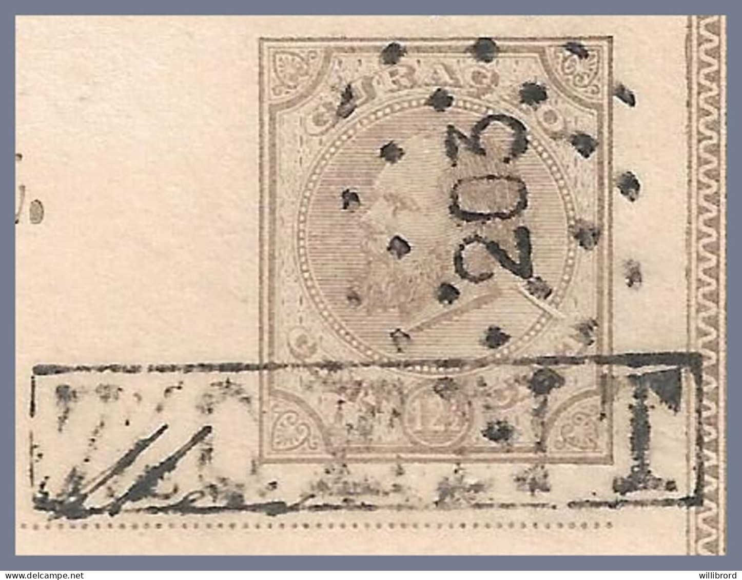 CURACAO - 1883 7½c On 12½ William III Postal Card - Numeral 203 - To Breeda NETHERLANDS - Geuzendam (2008) 50€ - Curacao, Netherlands Antilles, Aruba