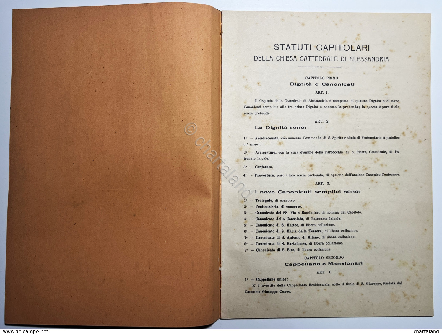 Statuti Capitolari Della Chiesa Cattedrale Di Alessandria - Ed. 1939 - Other & Unclassified