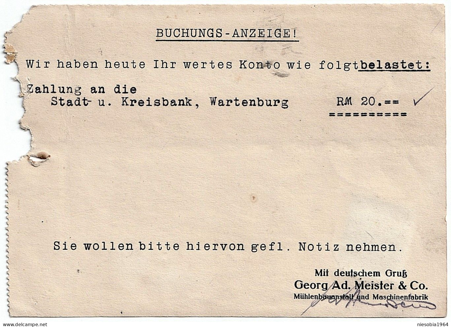 Company Postcard Georg Ad. Masters & Co. Mühlenbauanstalt Dingelstädt Seal May 4, 1936 Postage Stamp DR Hindenburg 6 - Briefkaarten