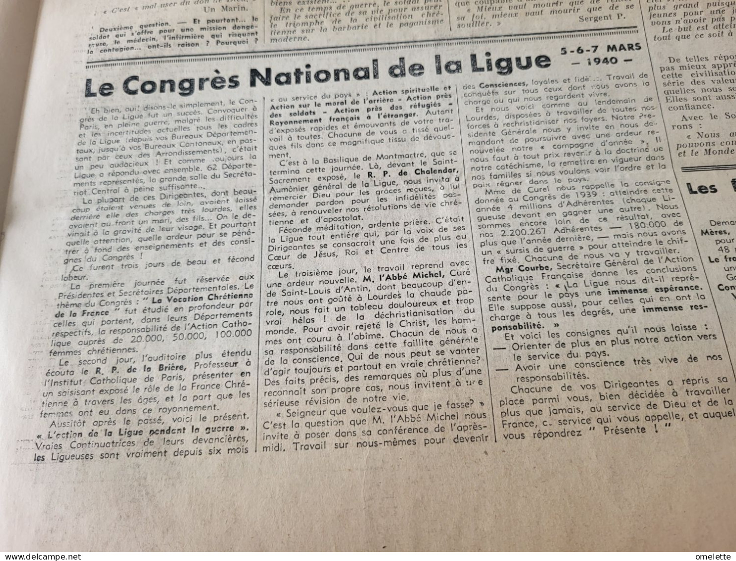 PETIT ECHO AVRIL 1940 /LIGUE FEMININE ACTION CATHOLIQUE / RESTRICTIONS/ESCLAVE OU LIBRE / VERDIER/LIVRE SOLDAT EURE / - Other & Unclassified