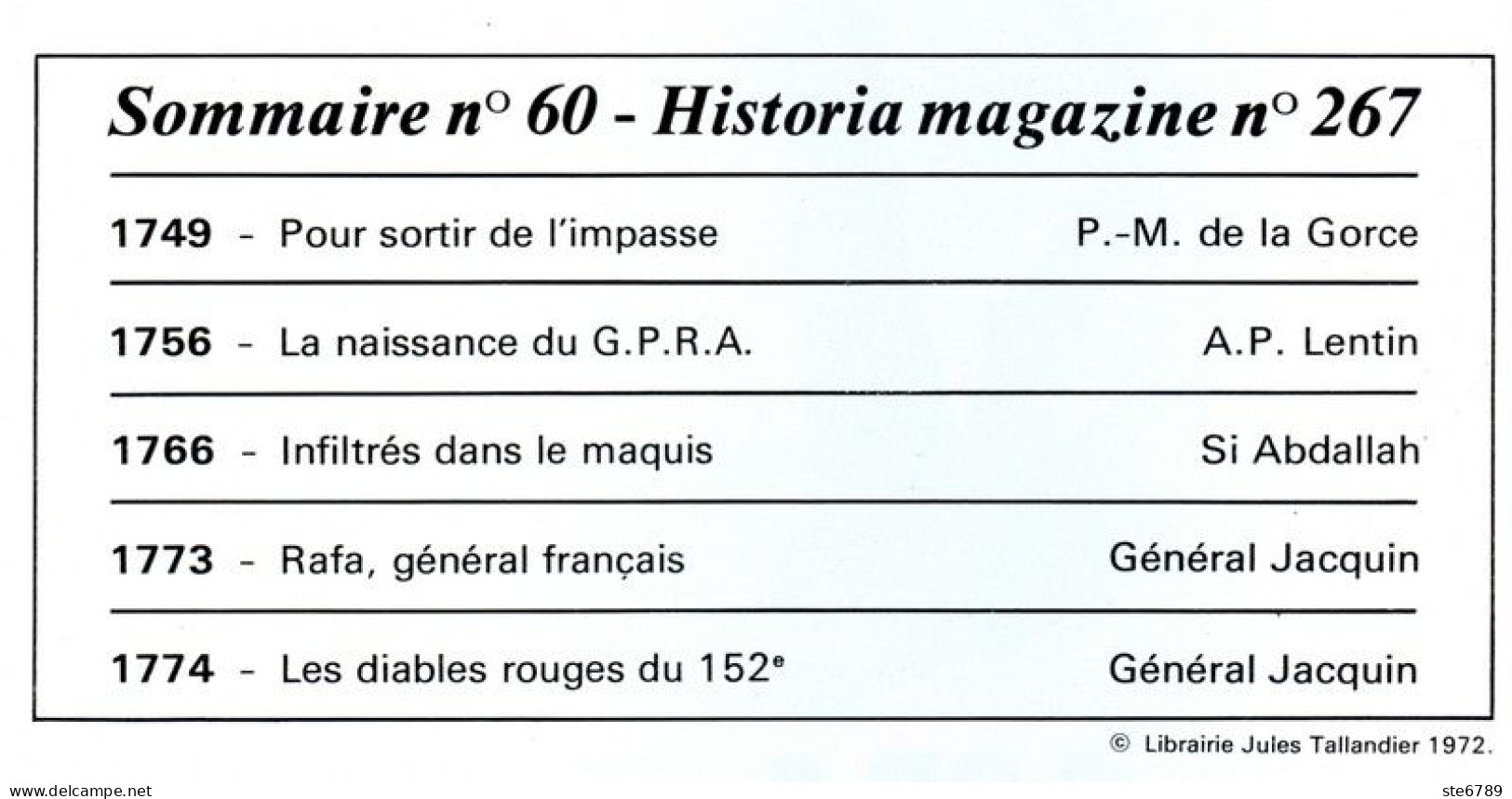 LA GUERRE D'ALGERIE N° 267 TBE Naissance GPRA , Rafa Général Français , Diables Rouges Du 152° , Maquis - Storia