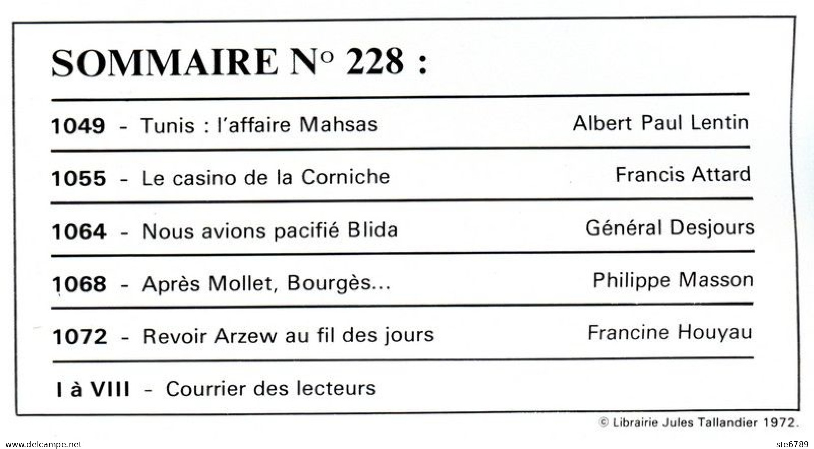 LA GUERRE D'ALGERIE N° 228 TBE Casino De La Corniche , Blida , Tunis Affaire Mahsas - Storia