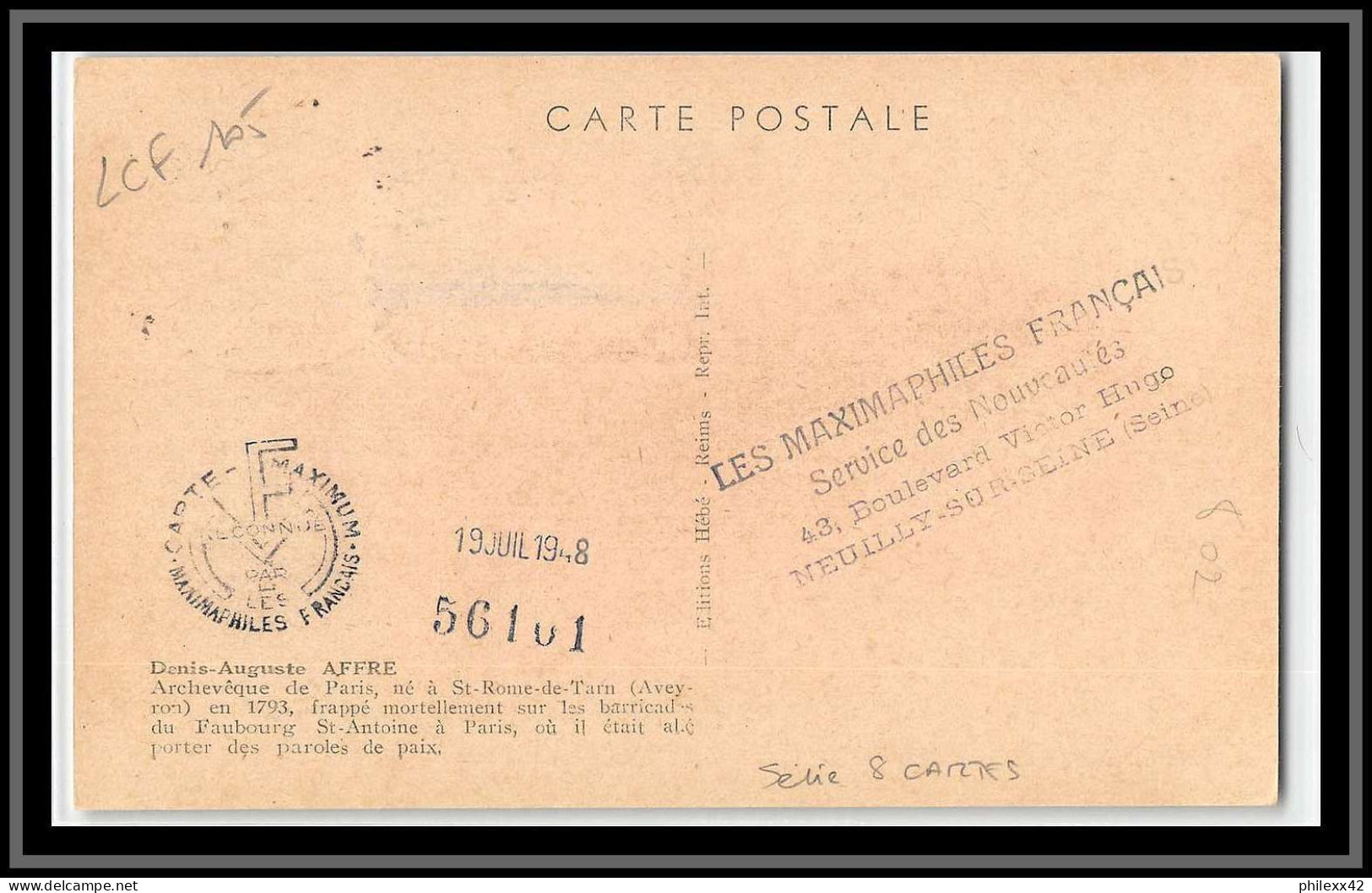 49367 N°797 Révolution Francaise Louis Blanc 1949 France Carte Maximum (card) édition Hébé - 1940-1949