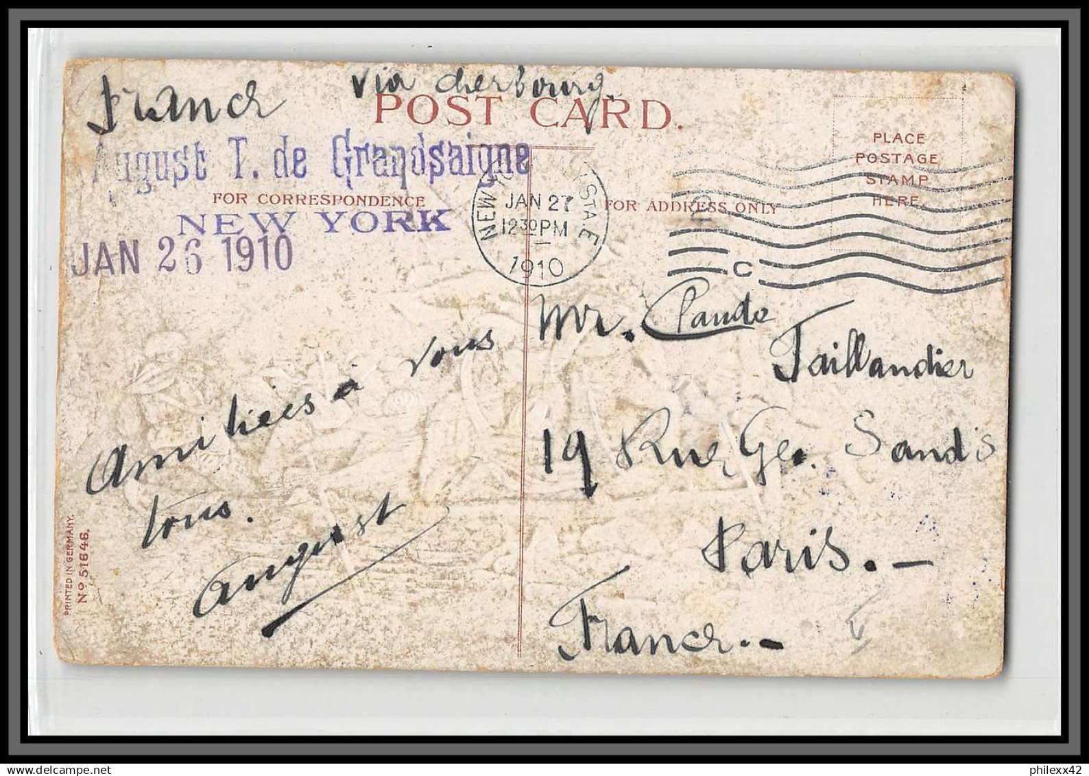 56953 N°167 Franklin états Unis Us Usa Carte Postale Who Helped To Make Us Free Washington 26/10/1910 New York Paris - Storia Postale