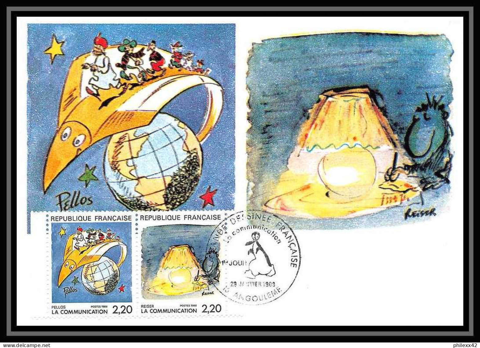 4298/ Carte Maximum (card) France N°2503/2514 La Communication Bande Dessinée Angoulème Complet Cef Fdc 1988 Comics - 1980-1989