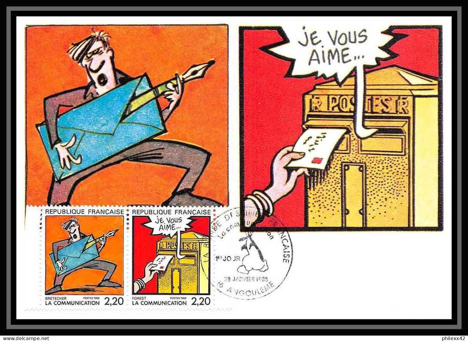 4298/ Carte maximum (card) France N°2503/2514 la communication bande dessinée angoulème complet cef fdc 1988 comics