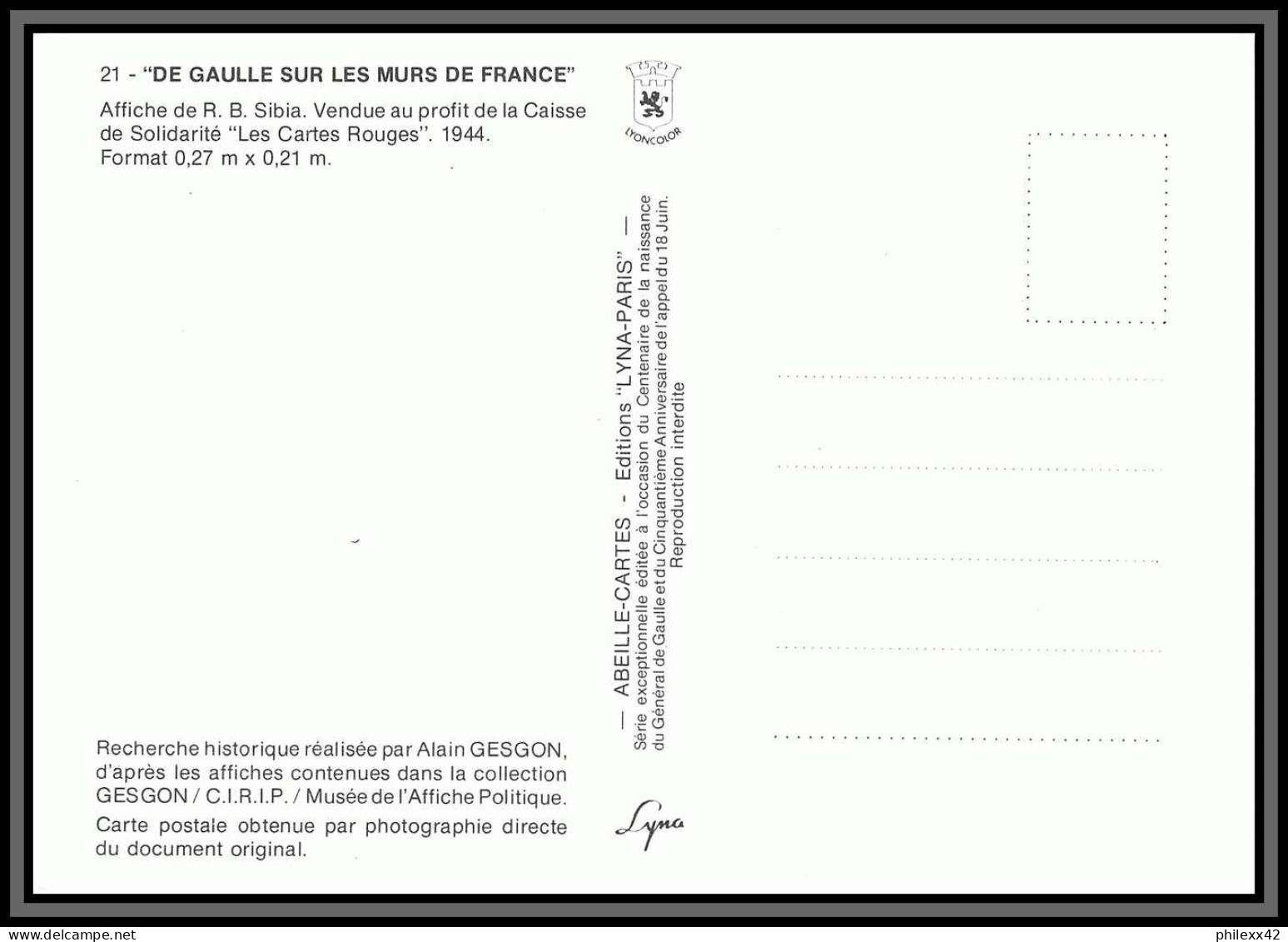 5844 Carte Maximum (card) France N°2634 Général De Gaulle 1990 Guerre 1939/1945 De Gaulle WW2 édition LYNA Paris - 1990-1999