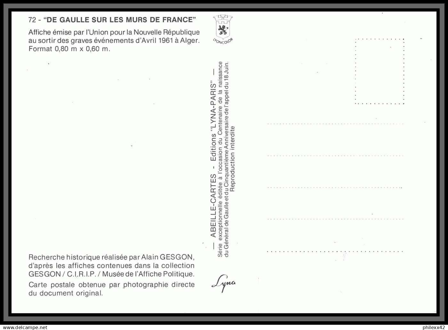 5837 Carte Maximum (card) France N°2634 Général De Gaulle 1990 Guerre 1939/1945 De Gaulle WW2 édition LYNA Paris - 1990-1999