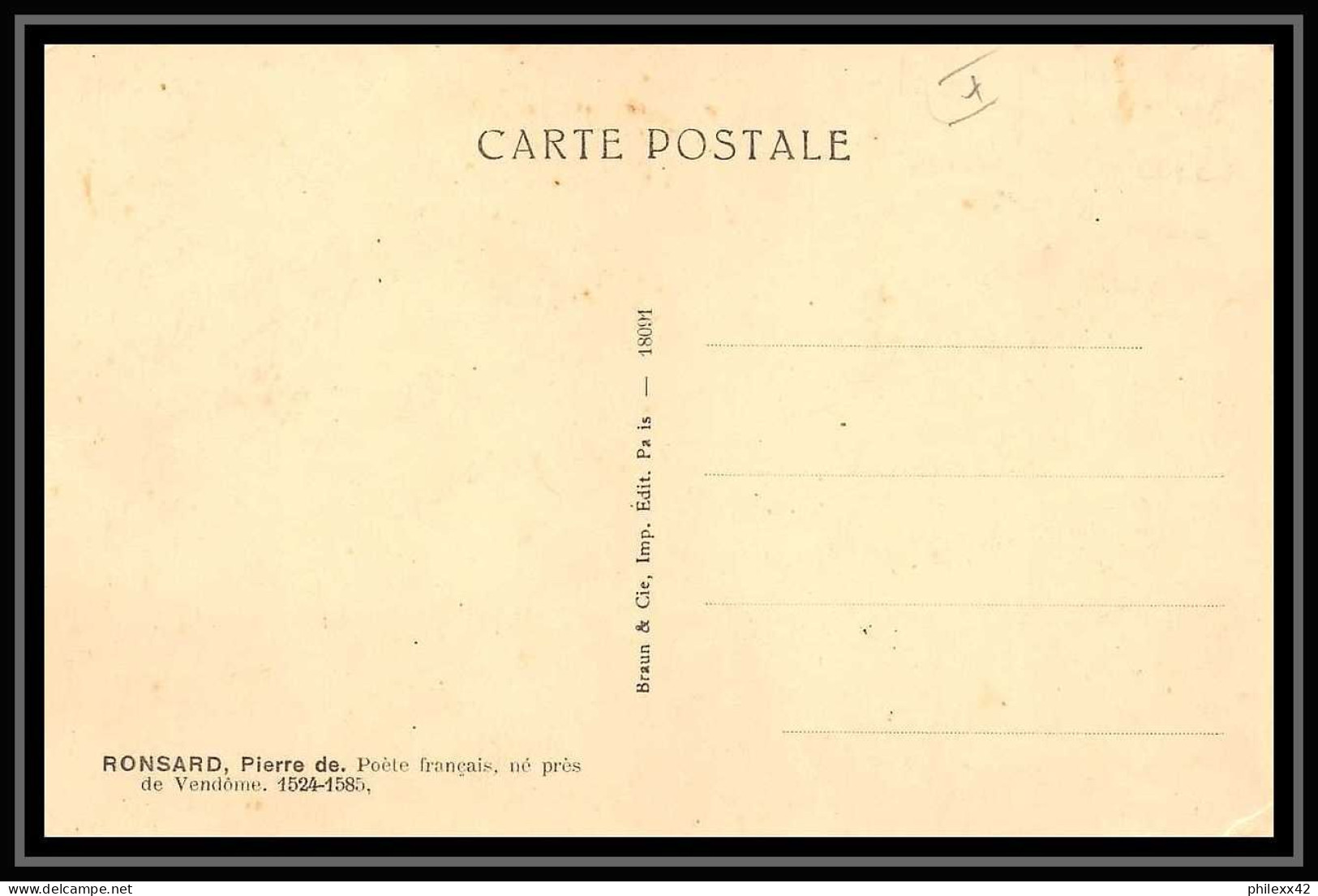 5770/ Carte Maximum France N°209 Poete Pierre De Ronsard Cachet 1924 Condom Loir Et Cher B1 (ecrivain Writer Poet)  - ...-1929