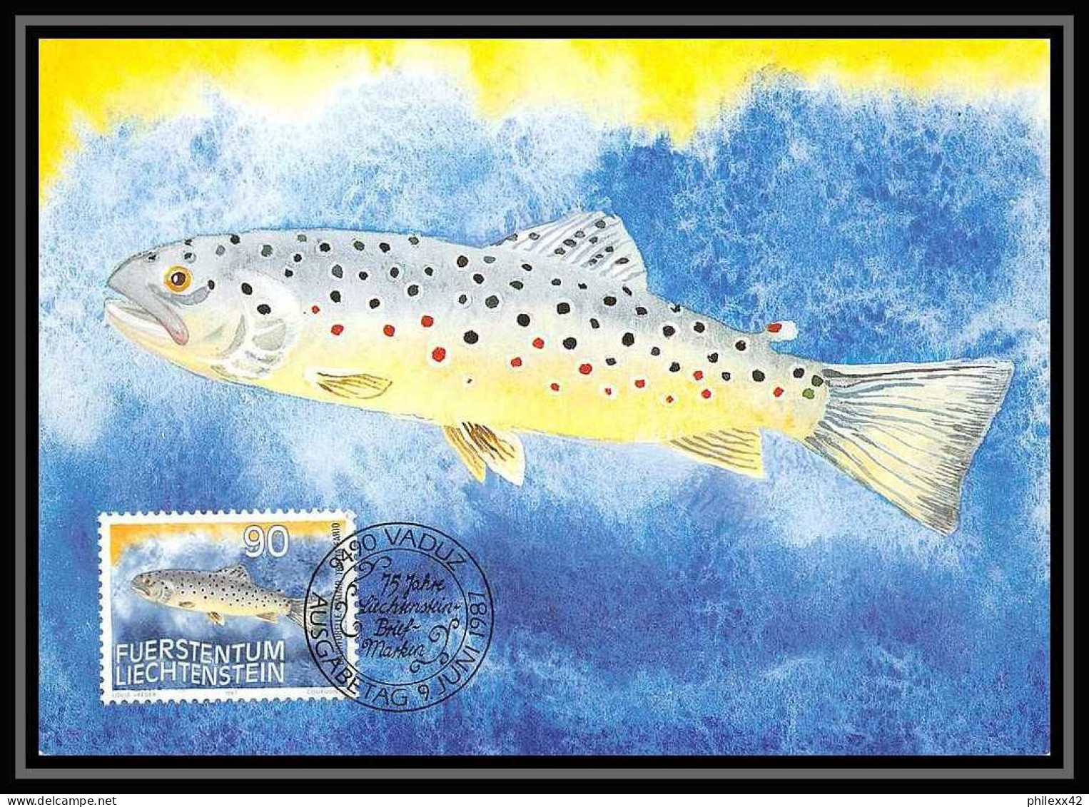 5537/ Carte Maximum (card) Liechtenchtein Poissons (Fish) Vaduz 1987  - Maximumkarten (MC)