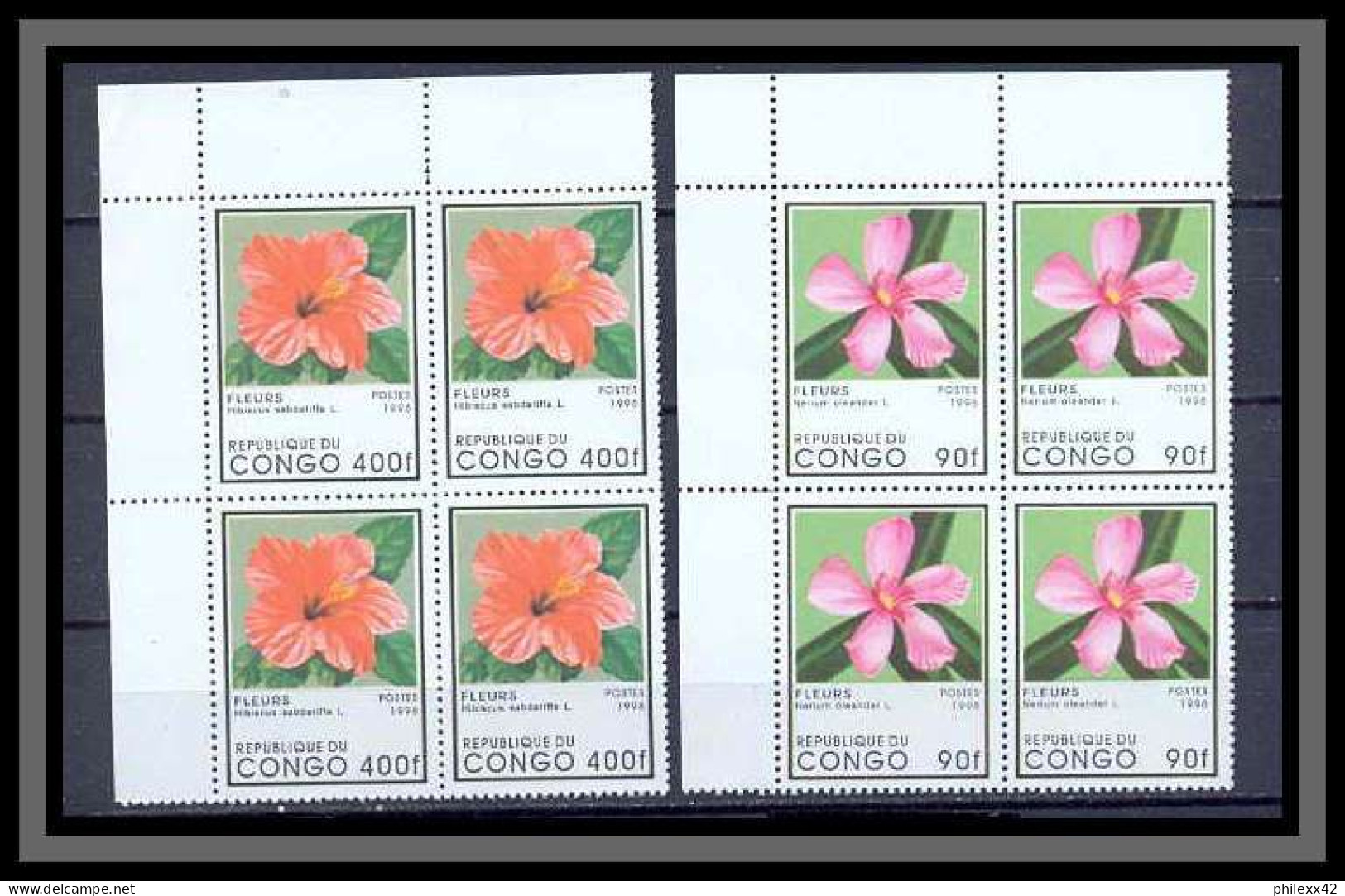 Congo 403 Bloc 4 ** N°1026G/1026M Fleurs (fleur Flower Flowers) Série Complète MNH ** - Neufs