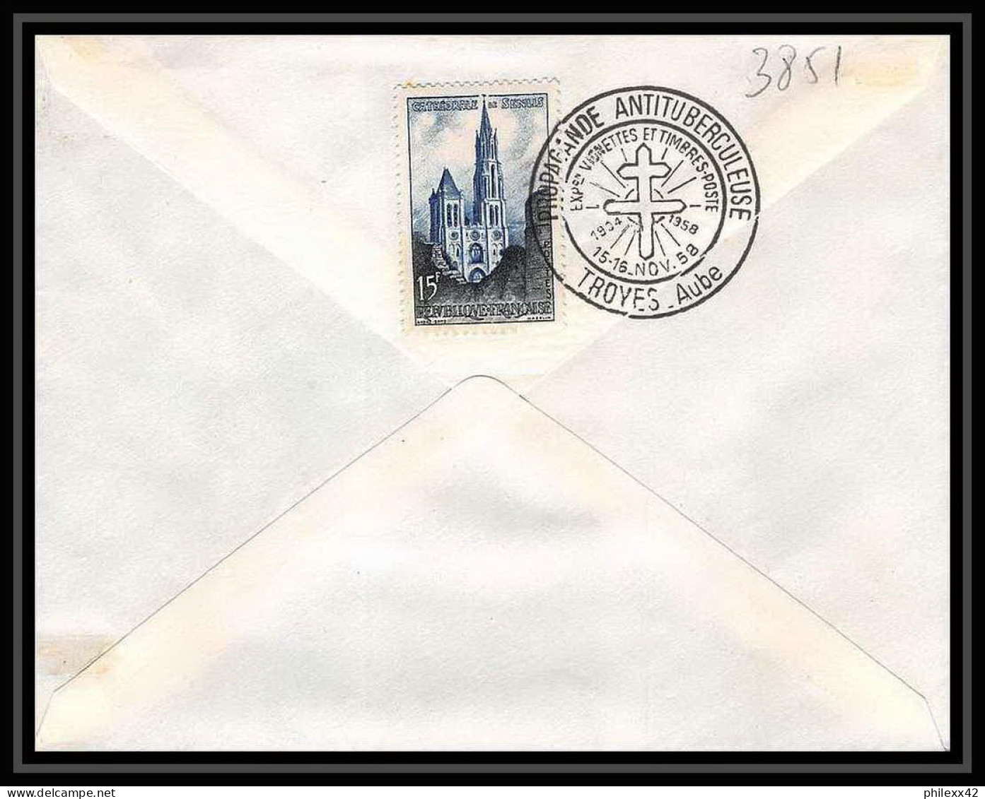 3851 France Lettre (cover) PROPAGANDE ANTI TUBERCULEUSE 15/11/1958 TROYES - 1921-1960: Modern Tijdperk