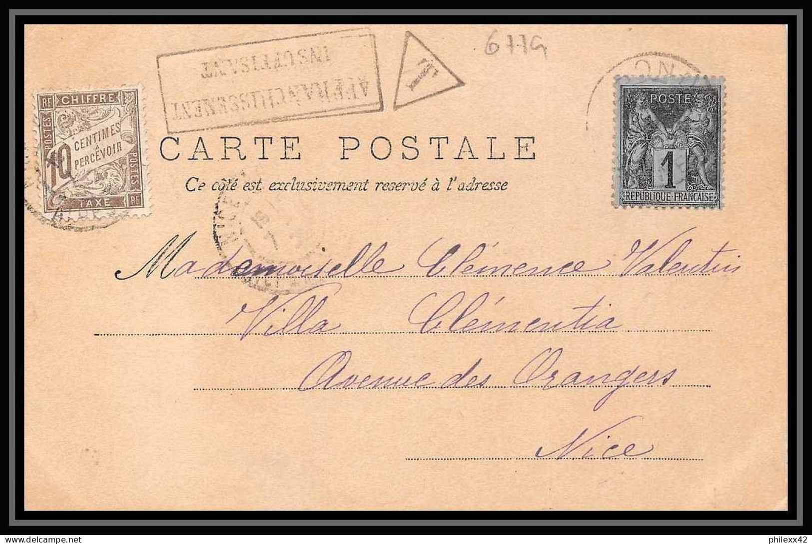 6779 N 83 Sage Taxe Affranchissement Insuffisant 1901 Pour Nice France Carte Postale Photo Bonnes Soeurs (postcard)  - 1859-1959 Cartas & Documentos