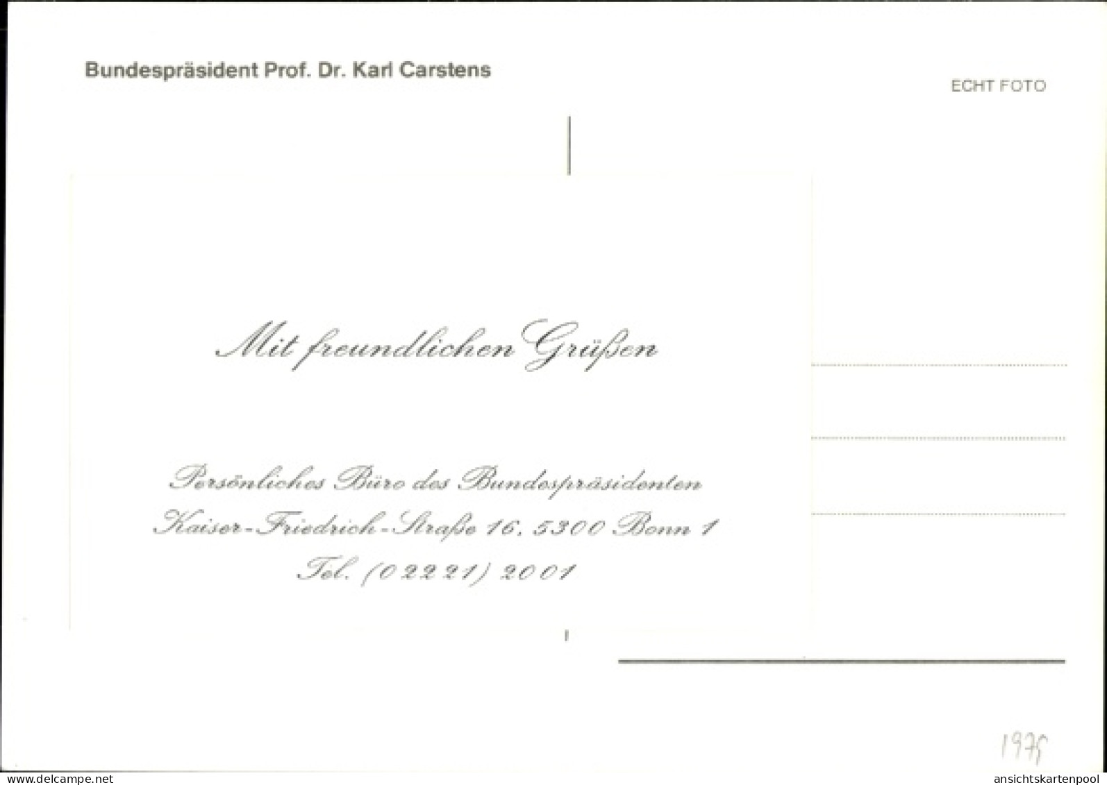 CPA Politiker Karl Carstens, Ehem. Bundespräsident, Portrait, Autogramm - Persönlichkeiten