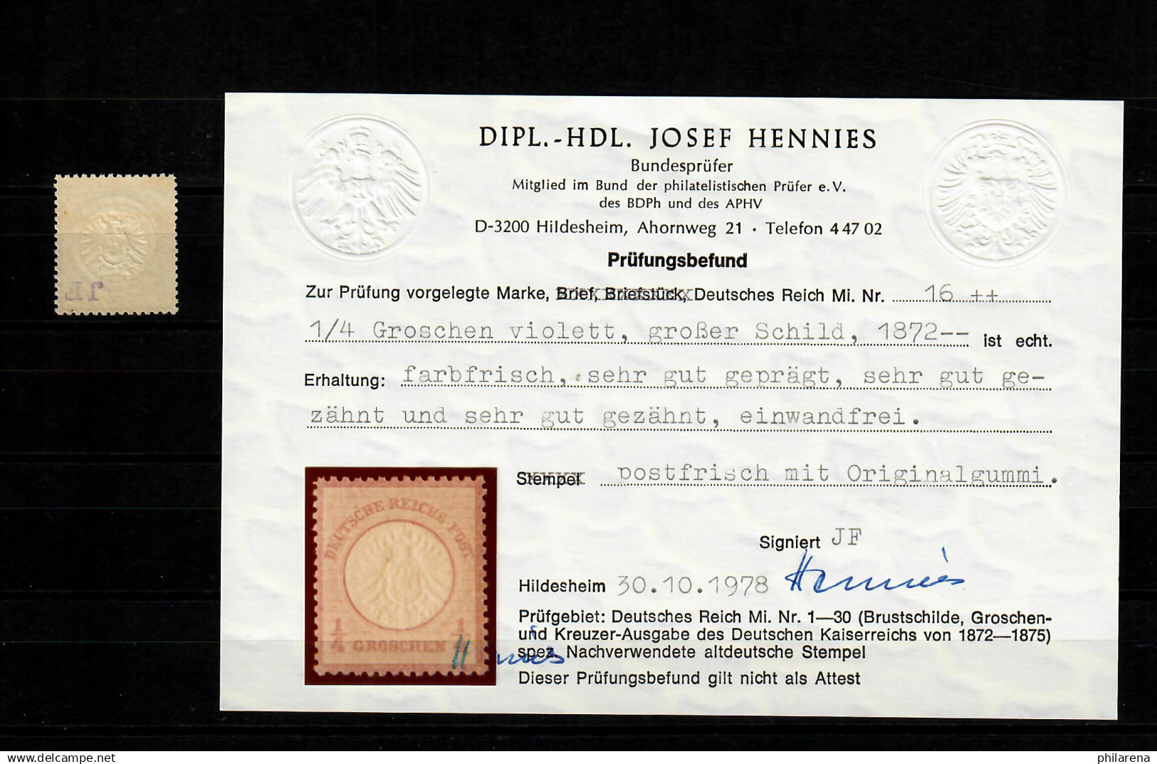 DR: MiNr. 16, Postfrisch, **, BPP Befund - Unused Stamps