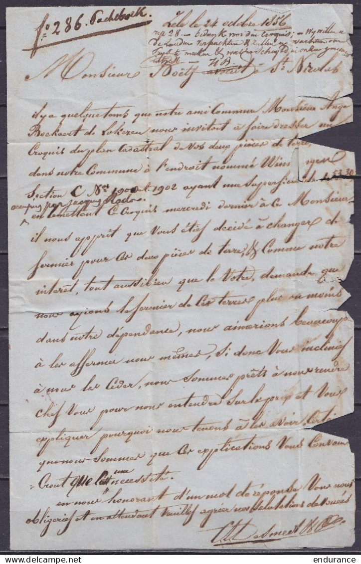 L. Affr. N°6 (trait De Burin Sur Le Visage) P134 Càd ZELE /2 OCT 1856 Pour Avocat à ST-NICOLAS - Boite Auxiliaire "E" (a - 1851-1857 Medaillons (6/8)