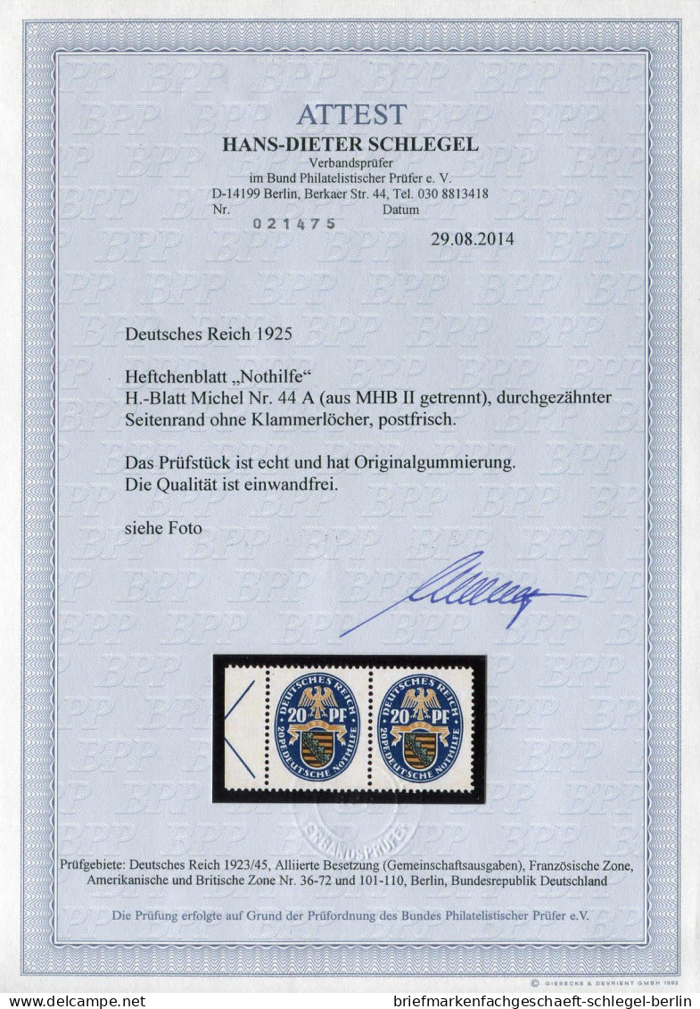 Deutsches Reich, 1925, Hbl. 44 A, Postfrisch - Other & Unclassified