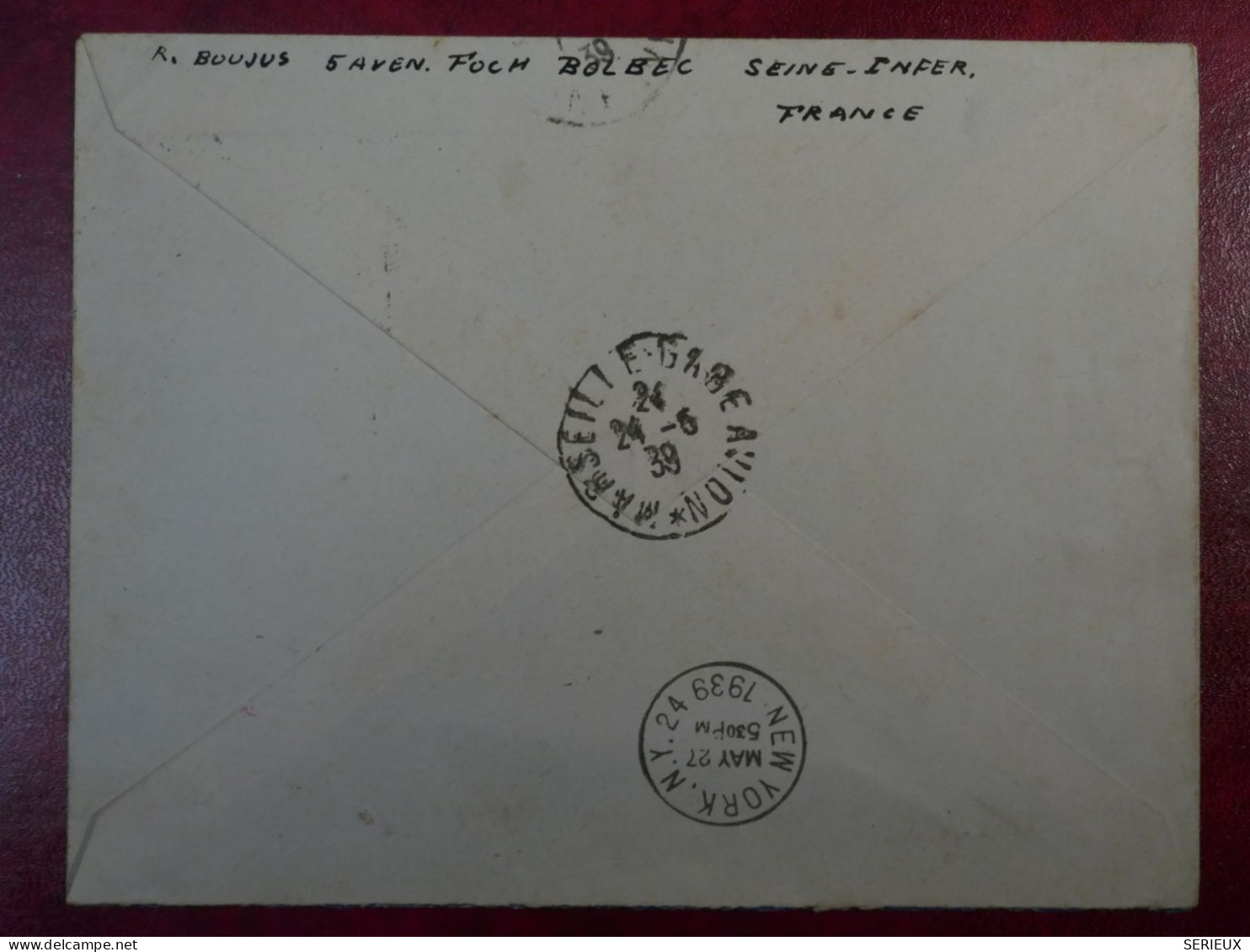 DS9 FRANCE  LETTRE YANKEE CLIPPER  NEW YORK RR   1939  A BOLBEC  + +AFF. INTERESSANT+++ - First Flight Covers