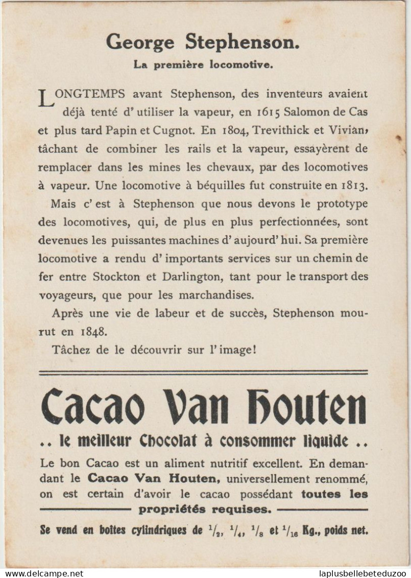 CHROMO - CACAO VAN HOUTEN - Devinette -  Première Locomotive -  Cherchez George STEPHENSON (1781-1848) - Van Houten