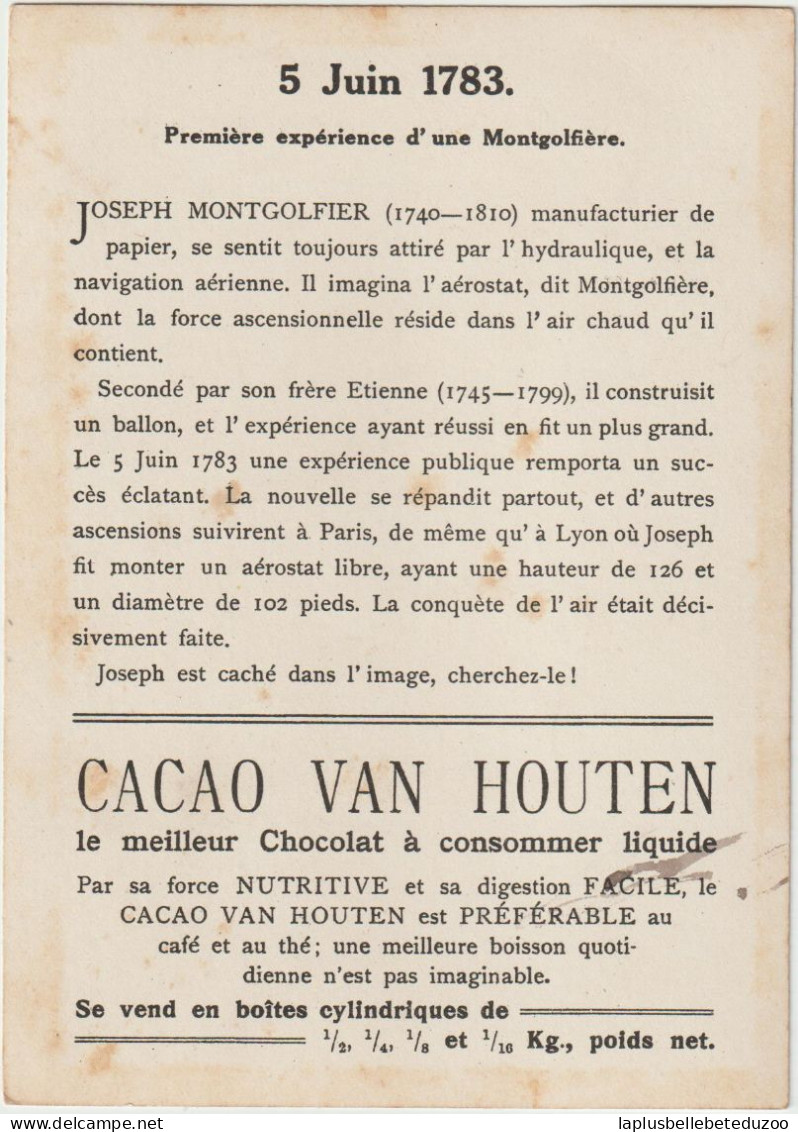 CHROMO - CACAO VAN HOUTEN - Devinette -  Première Expérience D'une Mongolfière -  Cherchez MONTGOLFIER - Van Houten