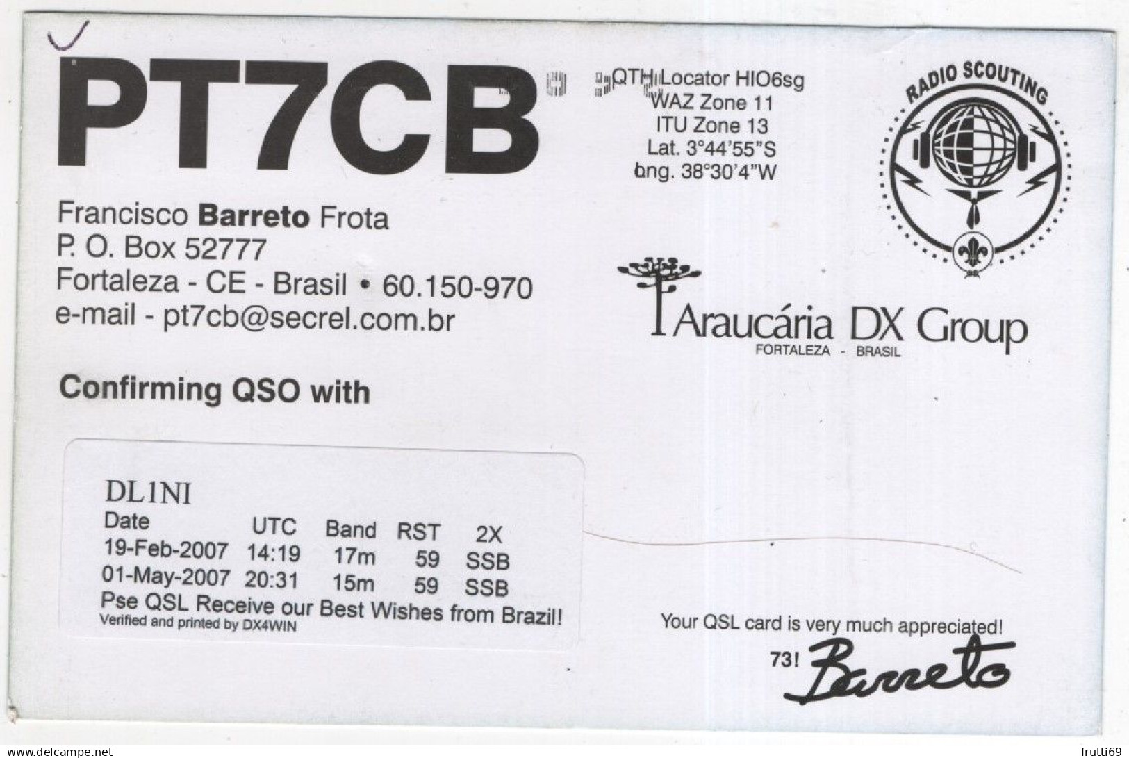 AK 221264 QSL - Brasil - Fortaleza - Amateurfunk