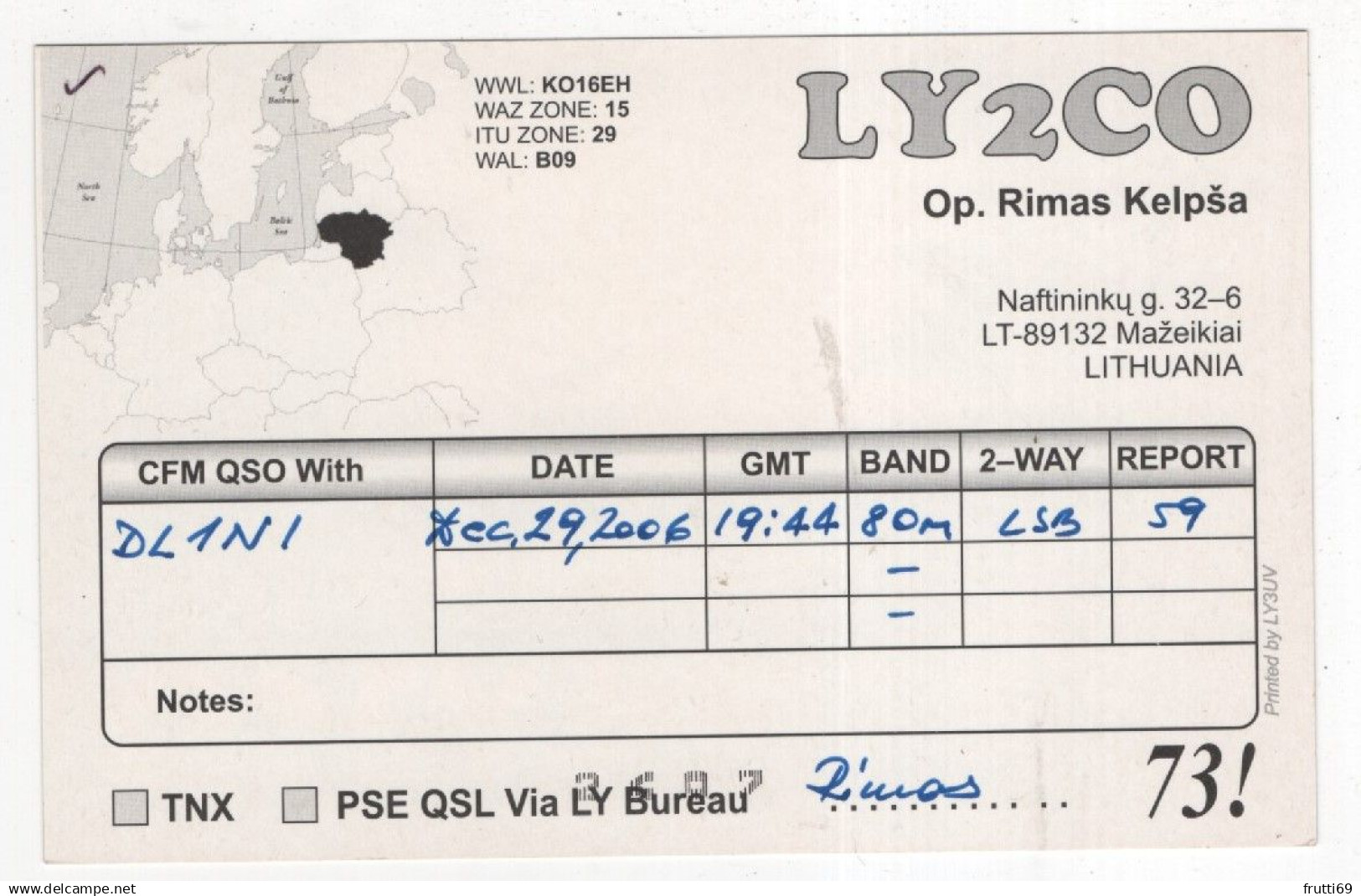 AK 221295 QSL - Lithuania - Mazeikiai - Amateurfunk