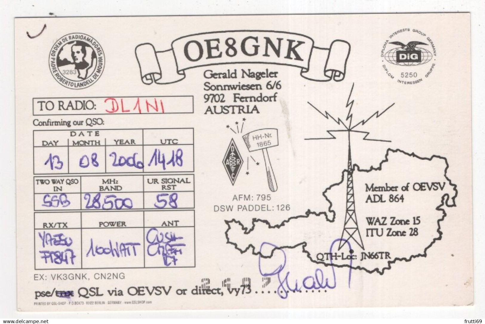 AK 221301 QSL - Austria - Ferndorf - Radio Amateur