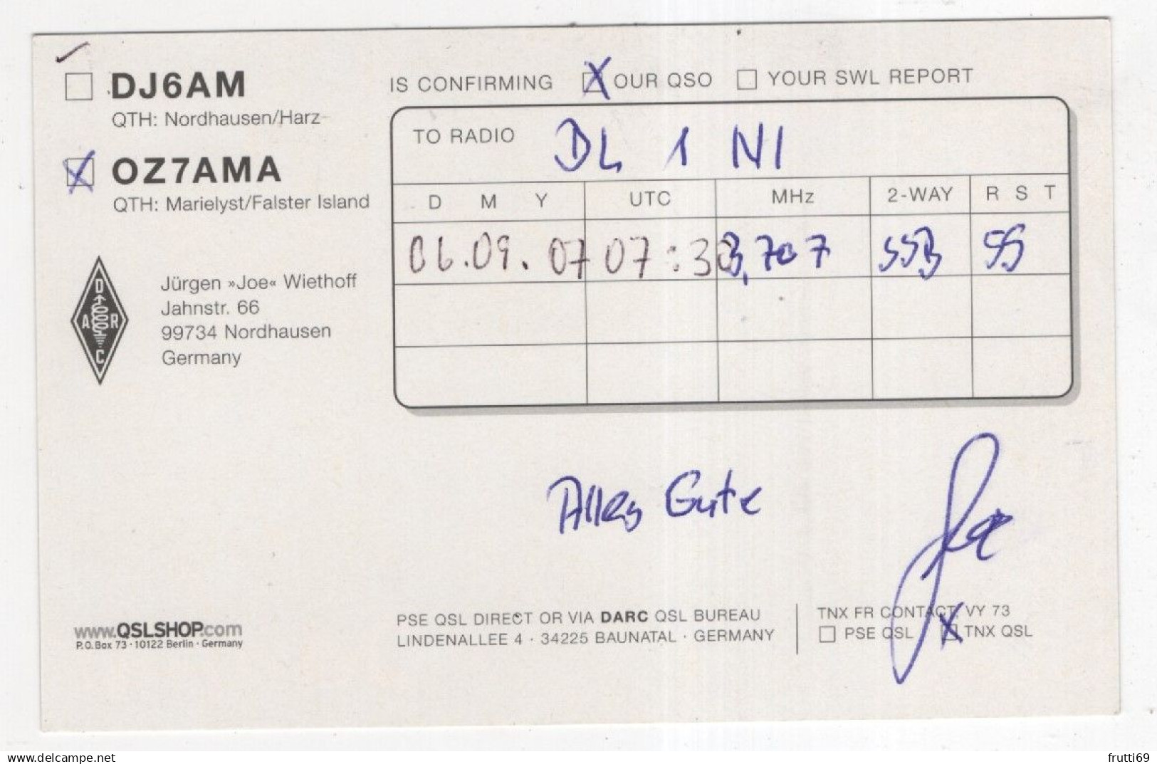 AK 221318 QSL - Germany - Nordhausen - Amateurfunk