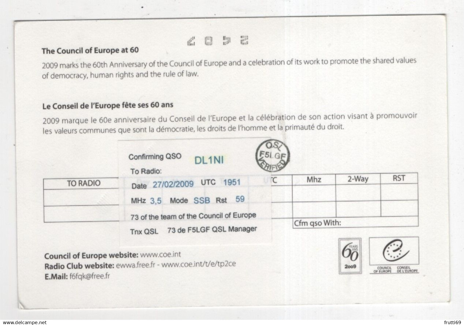 AK 221328 QSL - Council Of Europe - Amateurfunk