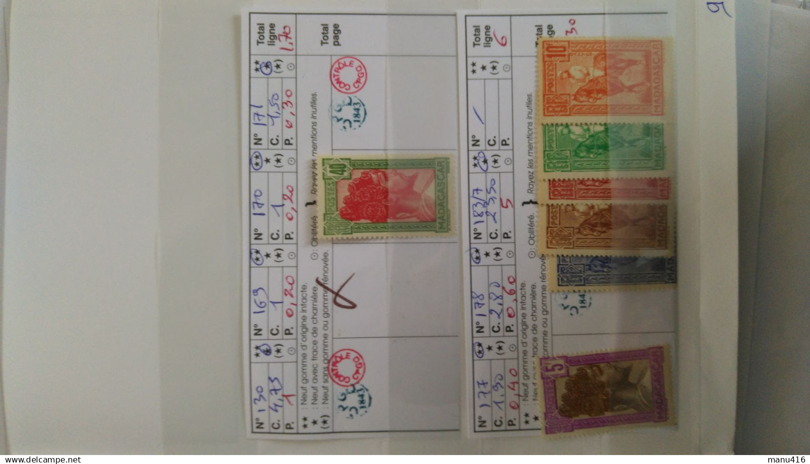 Madagascar lot de 88 timbres neufs et oblitérés, cote 318 euros très anciens + PA, voir le scan. Port offert.