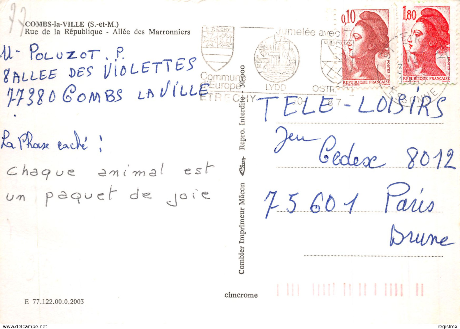 77-COMBS LA VILLE-N°T2180-C/0319 - Combs La Ville