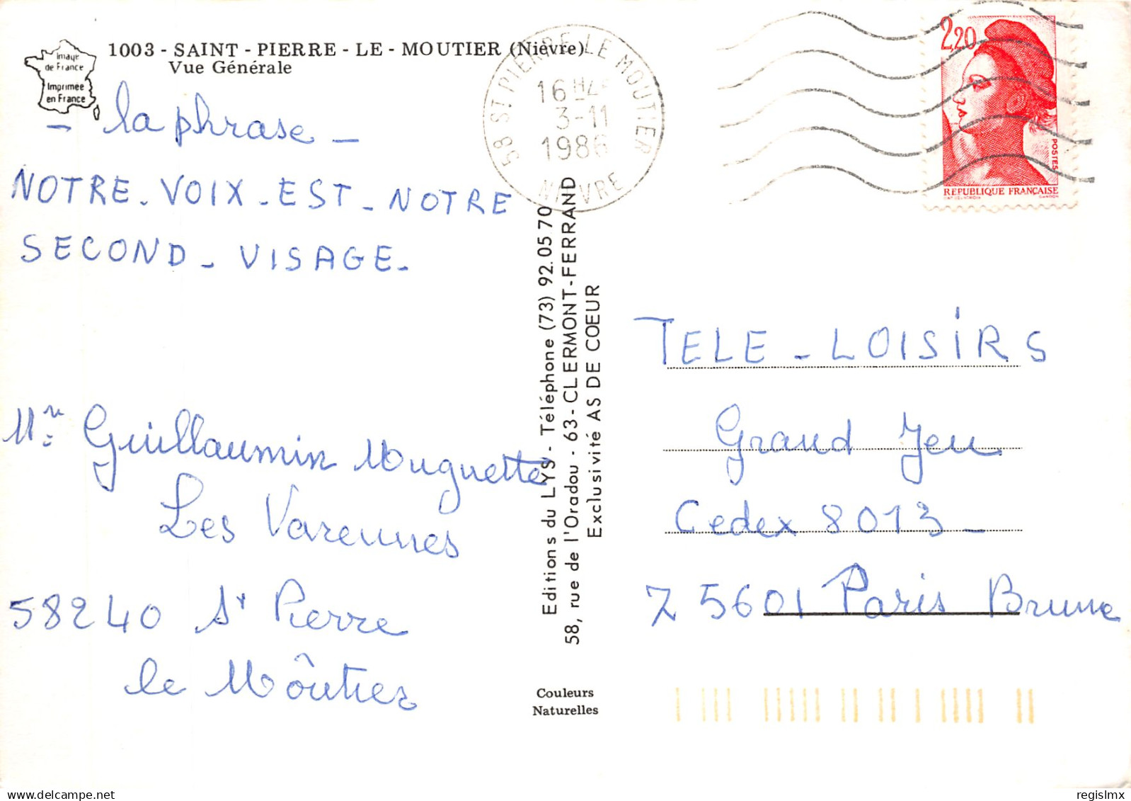 58-SAINT PIERRE LE MOUTIER-N°T2192-C/0063 - Saint Pierre Le Moutier