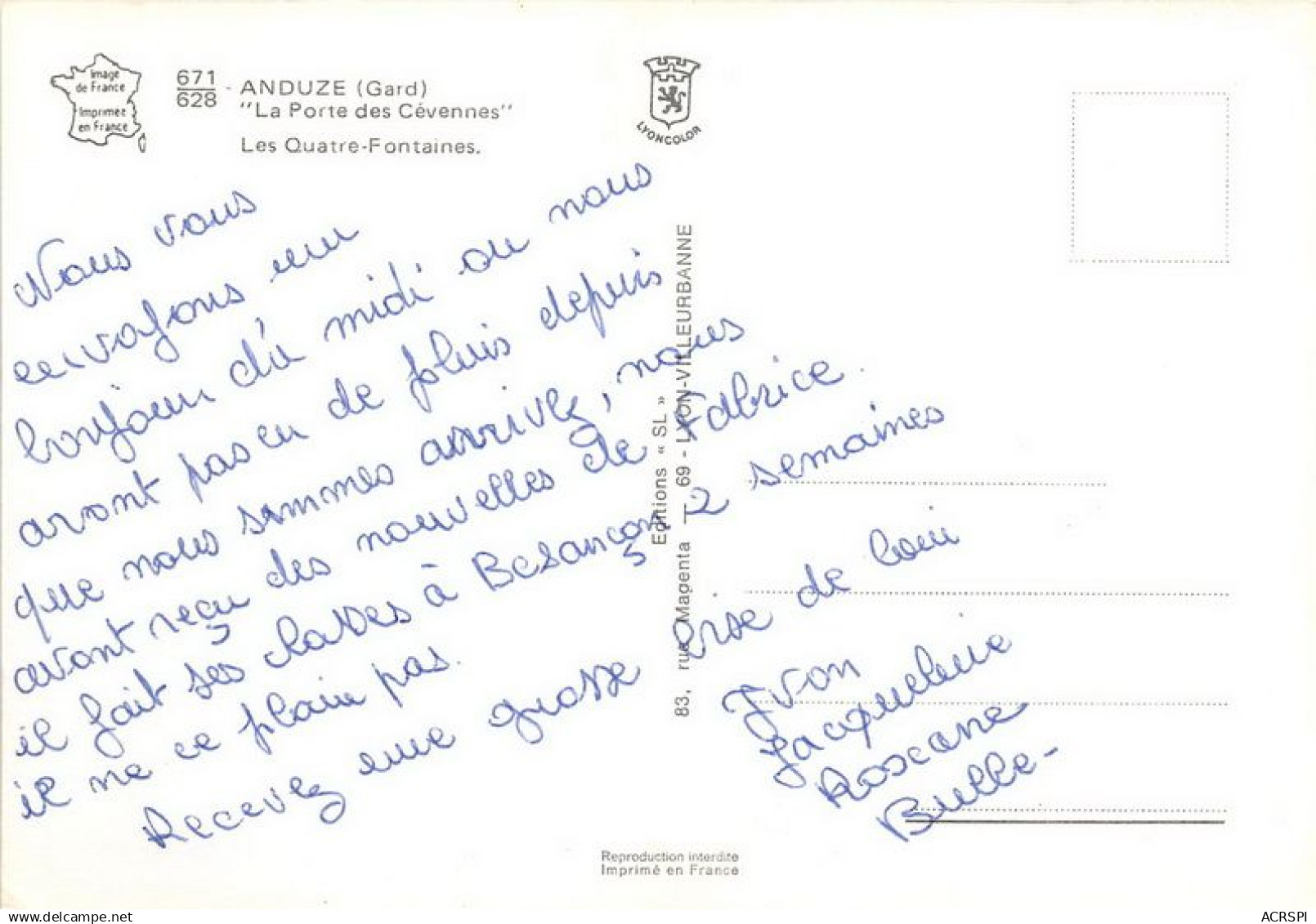 ANDUZE Les Quatre Fontaines 21(scan Recto-verso) MA1981 - Anduze