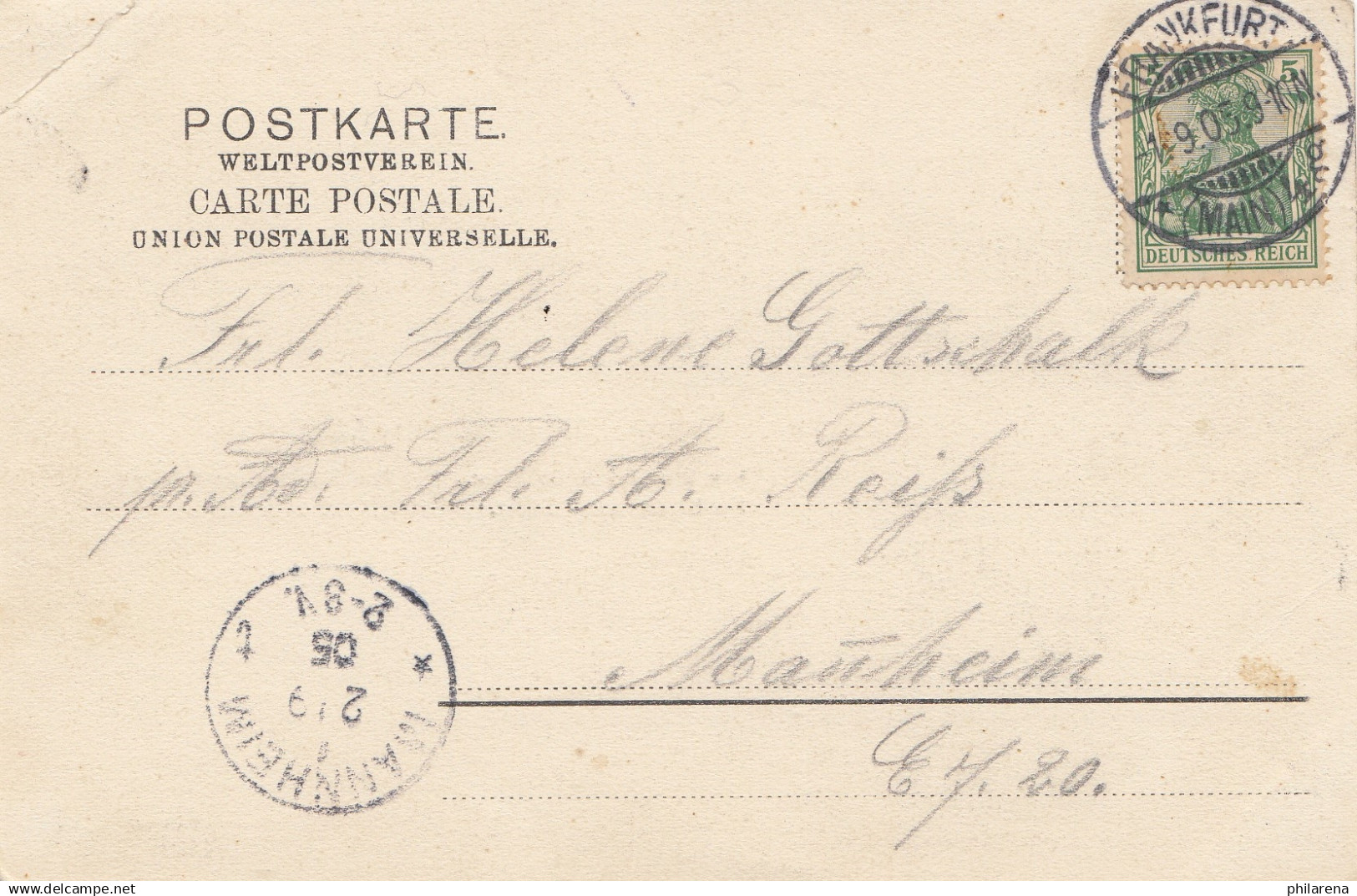 Ansichtskarte Goethe - Frankfurt /M 1905 Nach Mannheim - Covers & Documents