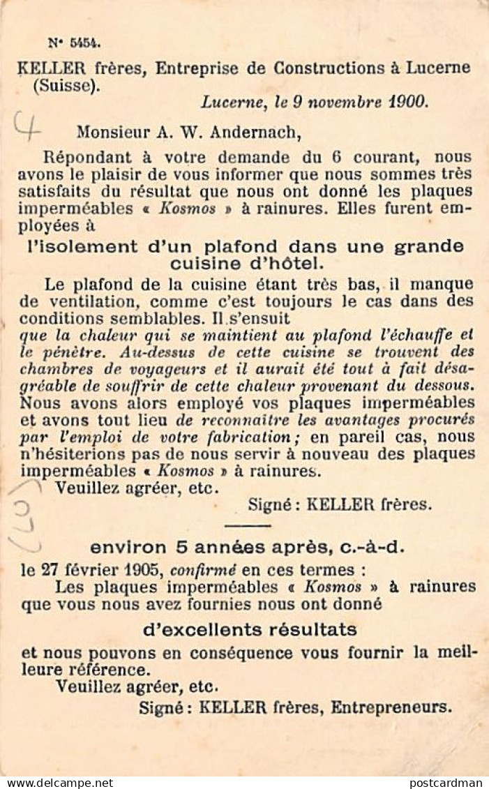 LUCERNE - Cuisine D'un Grand Hôtel à Lucerne - Carte Publicitaire W. Andernach - Verlag A.W. Andernach 5454 - Lucerne