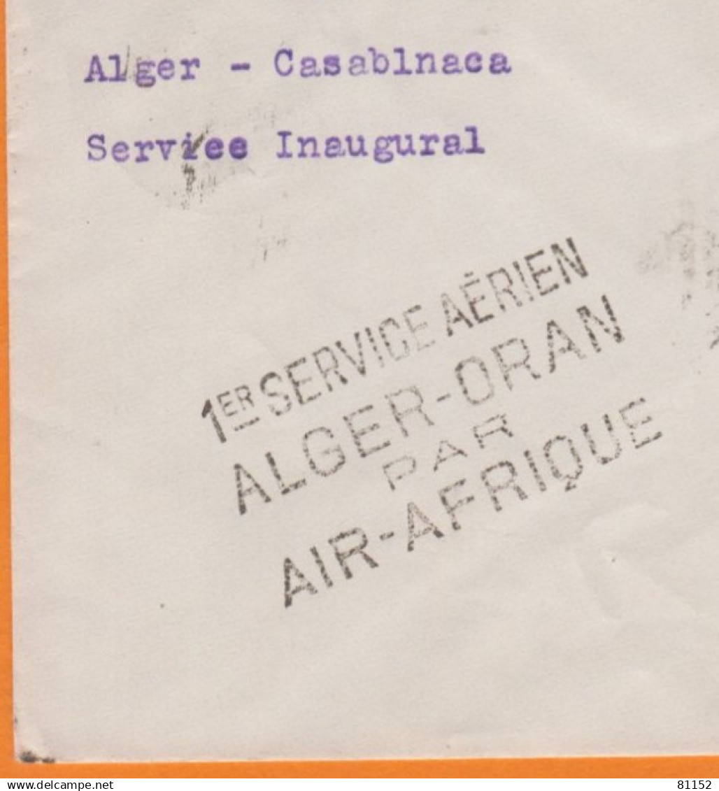 Lettre De ALGER-GARE Le 15 4 1937 SECTION AVION  1er Service Aérien ALGER-ORAN Par AIR-AFRIQUE Pour CASABLANCA - Airmail