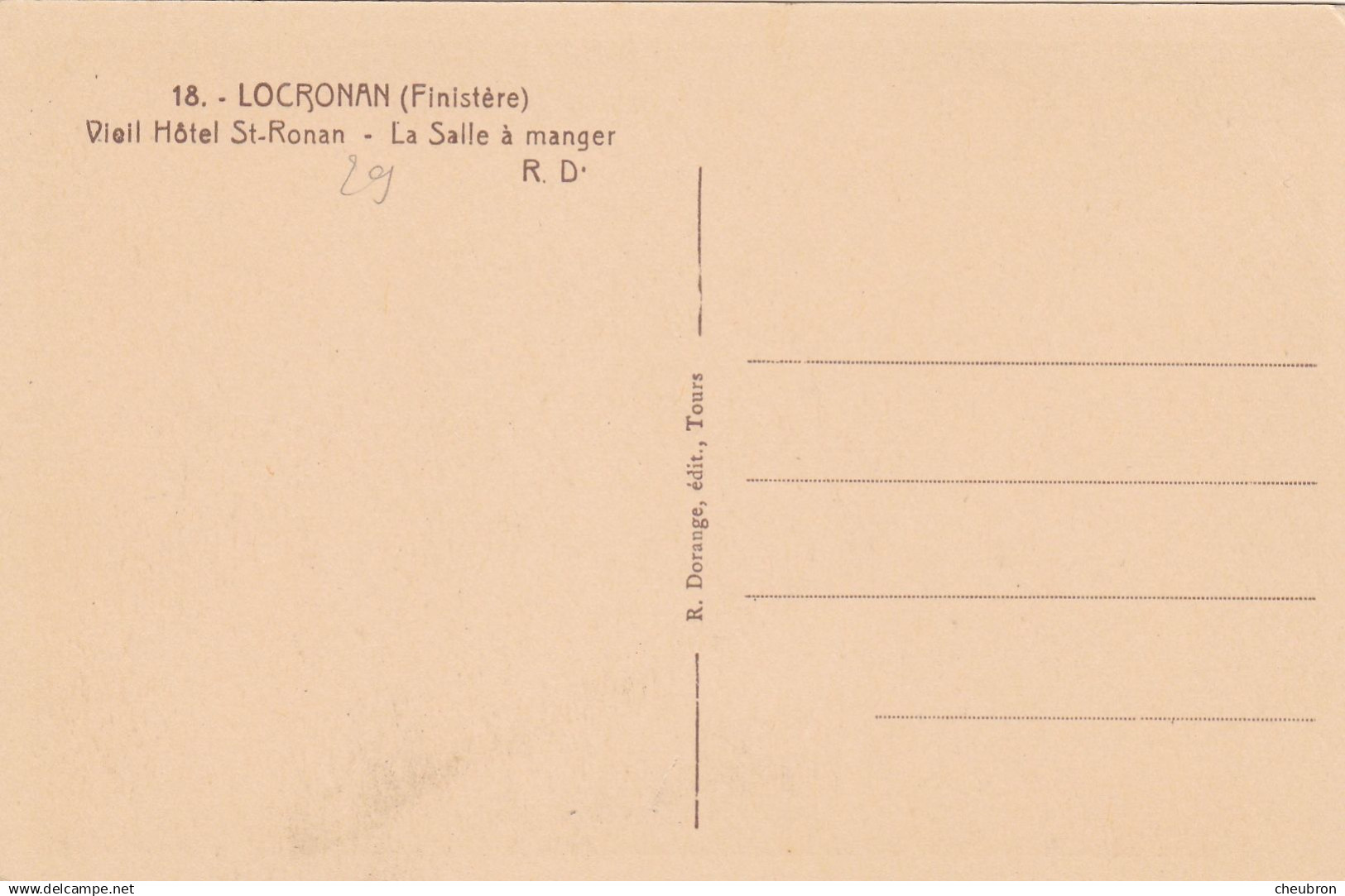 29. LOCRONAN. CPA. " VIEIL HOTEL ST RONAN ". LA SALLE A MANGER - Locronan