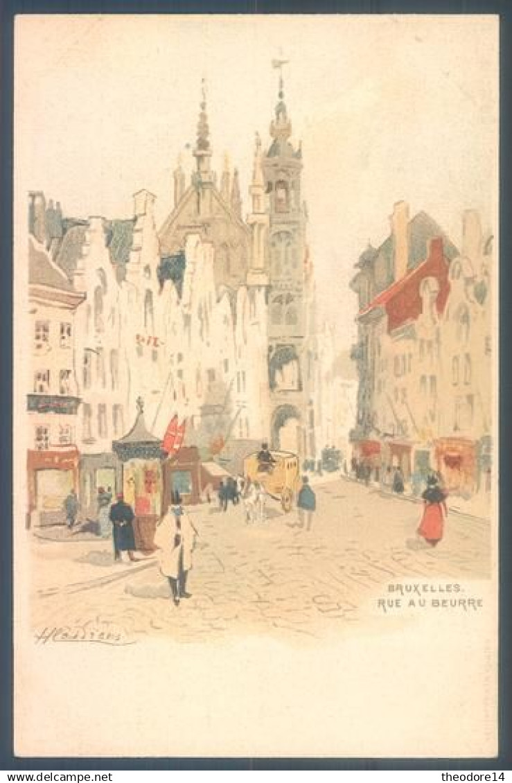 3 Postcards Illustrator Henri Cassiers BRUXELLES BRUSSEL Rue Au Beurre  Chair Et Pain  Sainte Gudule - Autres & Non Classés