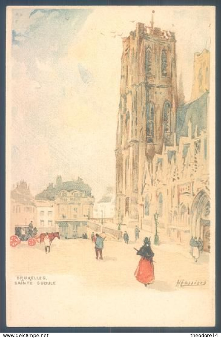 3 postcards Illustrator Henri Cassiers BRUXELLES BRUSSEL Rue au Beurre  Chair et Pain  Sainte Gudule