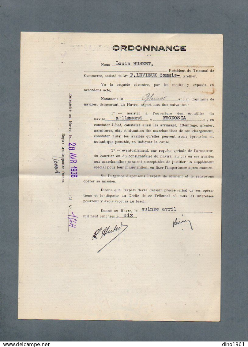 VP23.408 - GONAIVES ( Haiti ) X LE HAVRE 1936 - Requête / Ordonnance - Capitaine CAPSJENS, Navire Allemand ¨ FEODOSIA ¨ - Autres & Non Classés